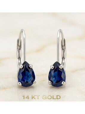 Genuine 1.40 Cts Blue Sapphire Dangling Earrings 14k White Gold